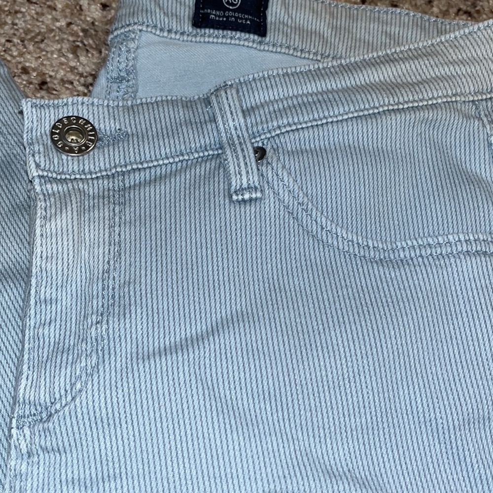 AG Railroad stripe skinny Jean 27